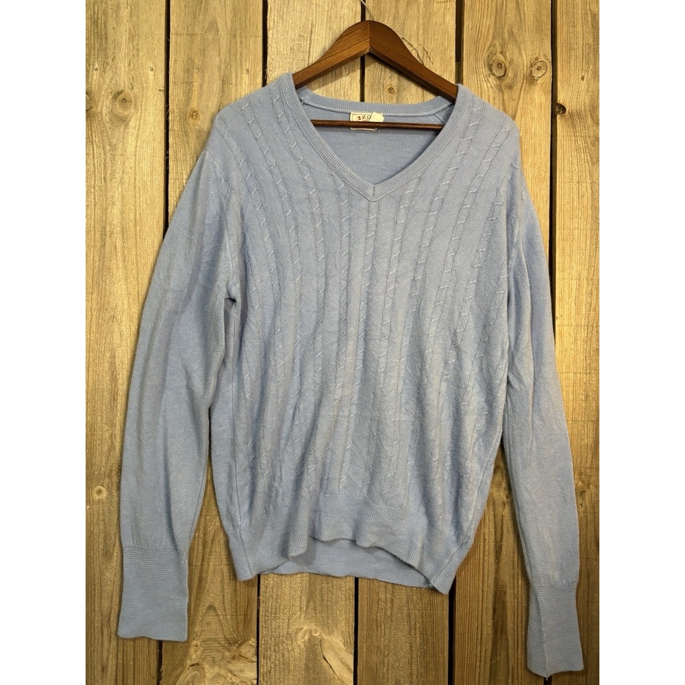Vintage Y2K IZOD Light Blue Cable Knit V-Neck Sweater Men's Large